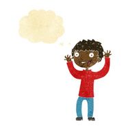 cartoon excited boy with thought bubble N7