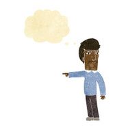 cartoon man pointing with thought bubble N11