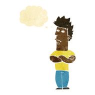cartoon man sulking with thought bubble