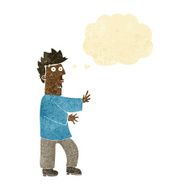 cartoon nervous man waving with thought bubble N2