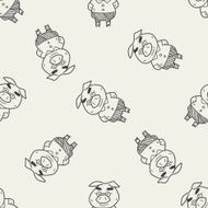 three little pigs doodle seamless pattern background N2