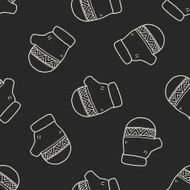 Winter gloves doodle drawing seamless pattern background N2