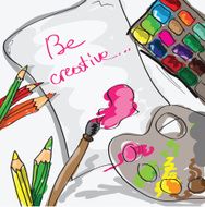 paper pencils and paints - hand drawn vector illustration