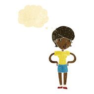 cartoon woman with hands on hips thought bubble N19