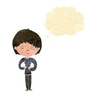 cartoon woman making Who Me? gesture with thought bubble N3