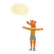cartoon pointing fox woman with thought bubble