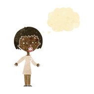 cartoon tired woman with thought bubble N3