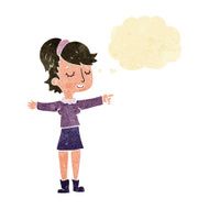 cartoon happy woman pointing with thought bubble N5