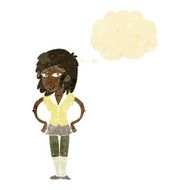 cartoon pretty woman with hands on hips thought bubble N3