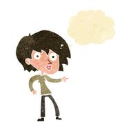 cartoon surprised woman pointing with thought bubble N2