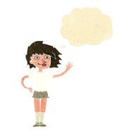 cartoon woman waving with thought bubble N34