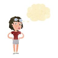 cartoon retro pilot woman with thought bubble N2