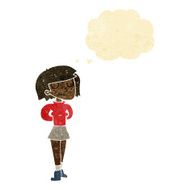 cartoon pleased woman with thought bubble
