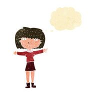 cartoon girl pointing with thought bubble N2
