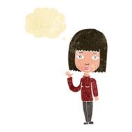 cartoon woman waving with thought bubble N36