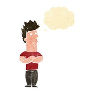 cartoon man sulking with thought bubble N2