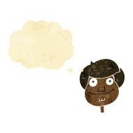 cartoon happy boy&#039;s face with thought bubble