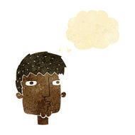 cartoon curious man with thought bubble
