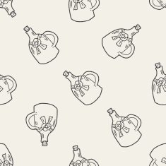 wine bottle doodle seamless pattern background