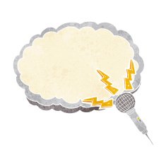 cartoon microphone and space for text cloud