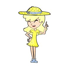 cartoon woman wearing summer hat N6