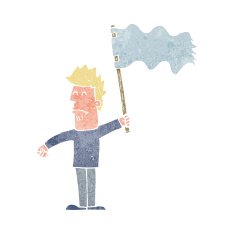 cartoon unhappy man waving flag