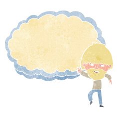 cartoon man pointing at text cloud space