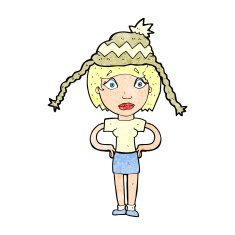 cartoon woman wearing winter hat N46