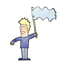 cartoon unhappy man waving flag N2