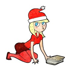 cartoon woman in christmas hat N6