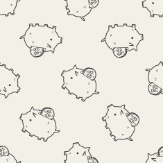 doodle pig money bank seamless pattern background