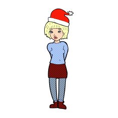 cartoon woman wearing christmas hat N13