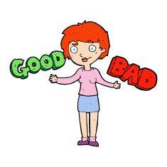 cartoon woman weighing up options N7