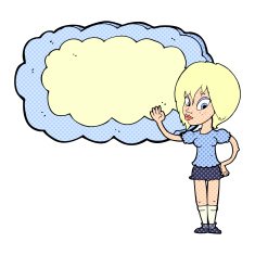 cartoon woman with cloud text space N8