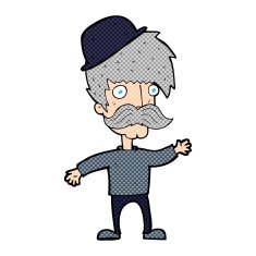 cartoon man wearing bowler hat N21