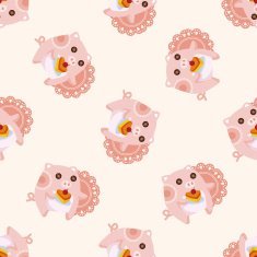 animal pig having afternoon tea seamless pattern