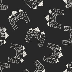 castle doodle seamless pattern background N15