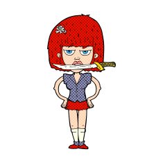 cartoon woman with knife in teeth N3