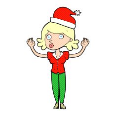 cartoon woman wearing christmas hat N16