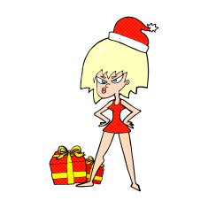 cartoon woman angry at christmas present N3