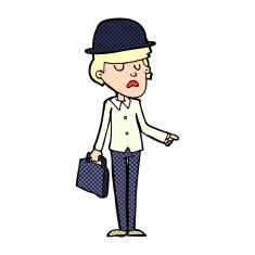 cartoon man in bolwer hat N8