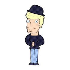 cartoon worried man wearing hat N6