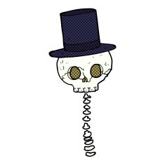 cartoon spooky skull in top hat N3