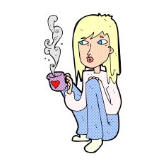 cartoon woman with cup of coffee N3