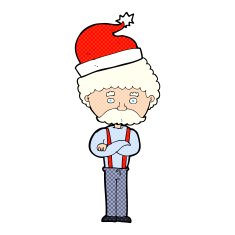 cartoon old man in christmas hat N3