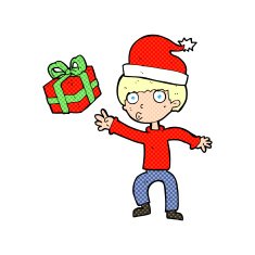 cartoon boy with present N8