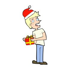 cartoon man with present N3