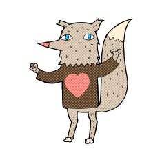 cartoon wolf with love heart tee N3