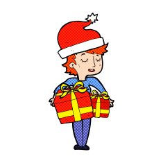cartoon woman with gifts N5