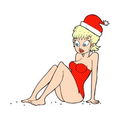 cartoon swimsuit model in christmas hat N3